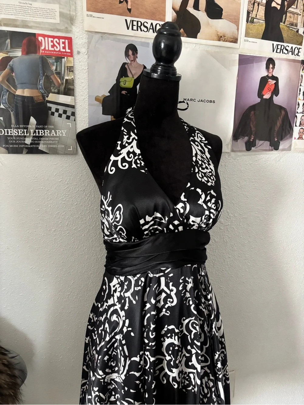 Y2K Betsy & Adam Black by Linda Bernell  Halter A-Line Dress